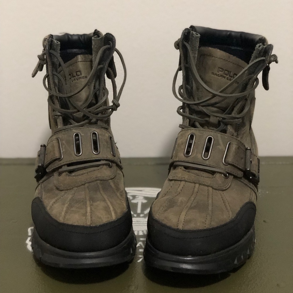 Polo Ralph Lauren Andres III Grey Leather Lace Up Zip Boots Shoes Mens 12 D